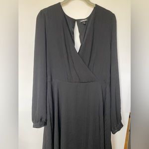 Women’s Express black long sleeve wrap dress - plunge neck